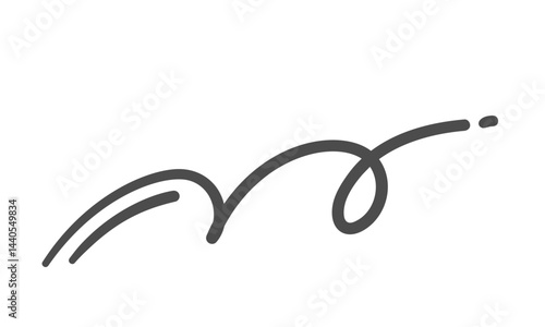 Wind curve with single swirl, light breeze and flowing air line. Gust, airflow, breeze, draft, windstroke, zephyr, vortex, stream symbol in doodle sketch. Vector illustration.