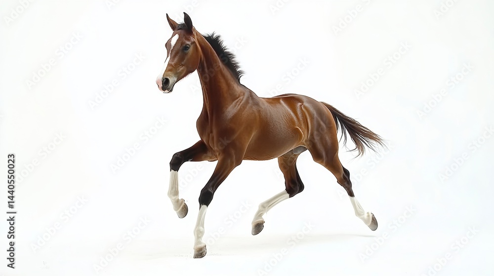 Obraz premium Dynamic horse galloping in studio animal photography white background captivating motion