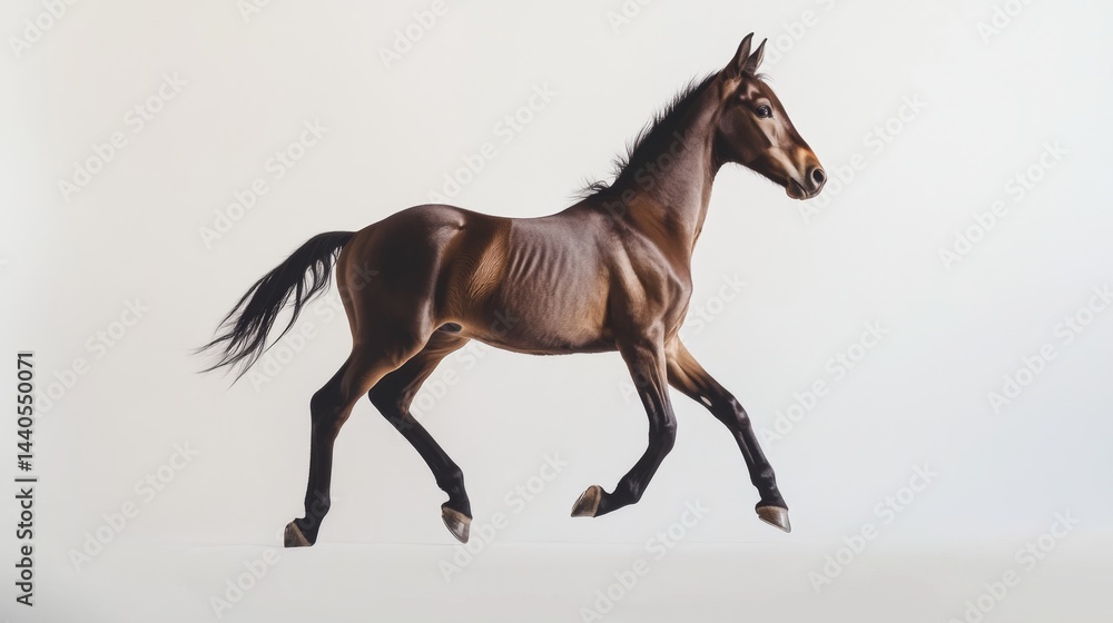 Fototapeta premium Dynamic horse in motion studio setting animal photography minimalist environment side view graceful elegance