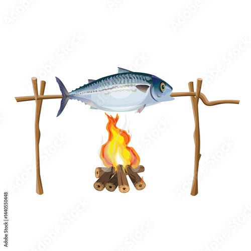 Whole fish is fried over a fire