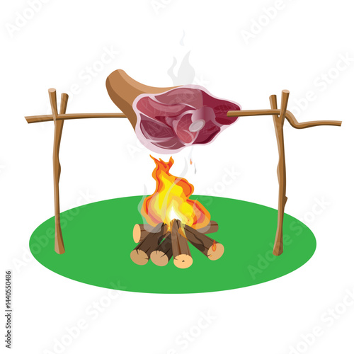 Pork ham roasted on a BBQ spit.