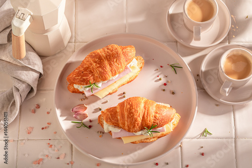 Tasty and healthy french croissant for breakfast in morning.
