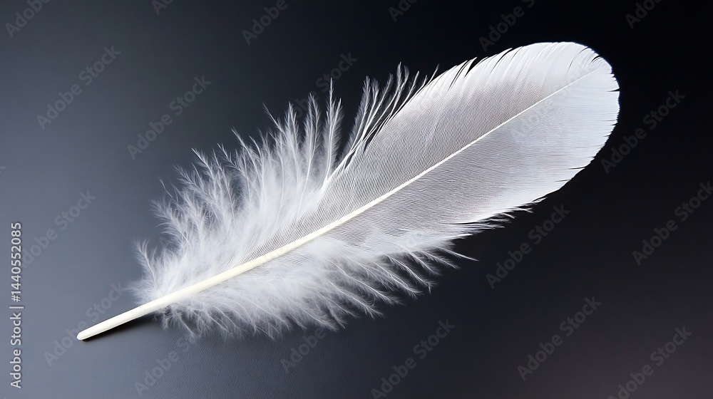 Obraz premium 黒背景に浮かぶ一本の白い羽根