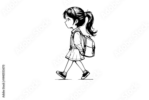 back to school concept, young girl going to school