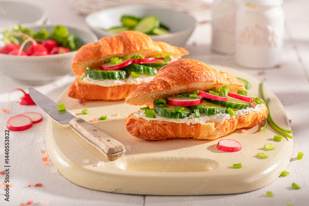 Hot and tasty french croissant made of puff pastry.