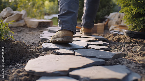Wallpaper Mural Person Laying Stone Pathway in Garden Torontodigital.ca