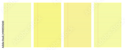 Set of vertical yellow lined legal notepad sheets. Simple classic striped design blanks for lawyers, attorneys, notaries, law students.