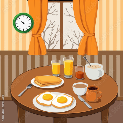  A Cozy Breakfast Scene by a Window on a Round Wooden Table