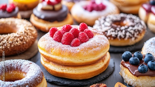 Wallpaper Mural Delicious Donuts With Raspberry and Powdered Sugar, Sweet Treat, Fresh Baked, Confectionery, Bakery, Perfect Snack, Gourmet Torontodigital.ca