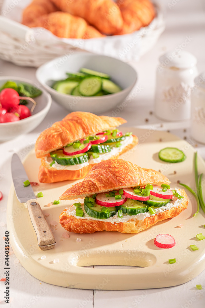 Healthy and homemade french croissant for vegetarian breakfast.