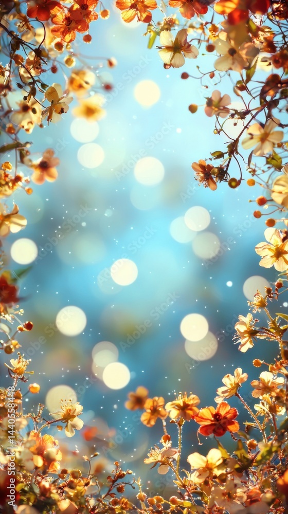 Bright sp cherry blossoms blooming with soft sunlight and bokeh light effects in a clear blue sky du warm sp day Bright sp cherry blossoms blooming with soft sunlight and bokeh light effects in a clear blue sky du warm sp day