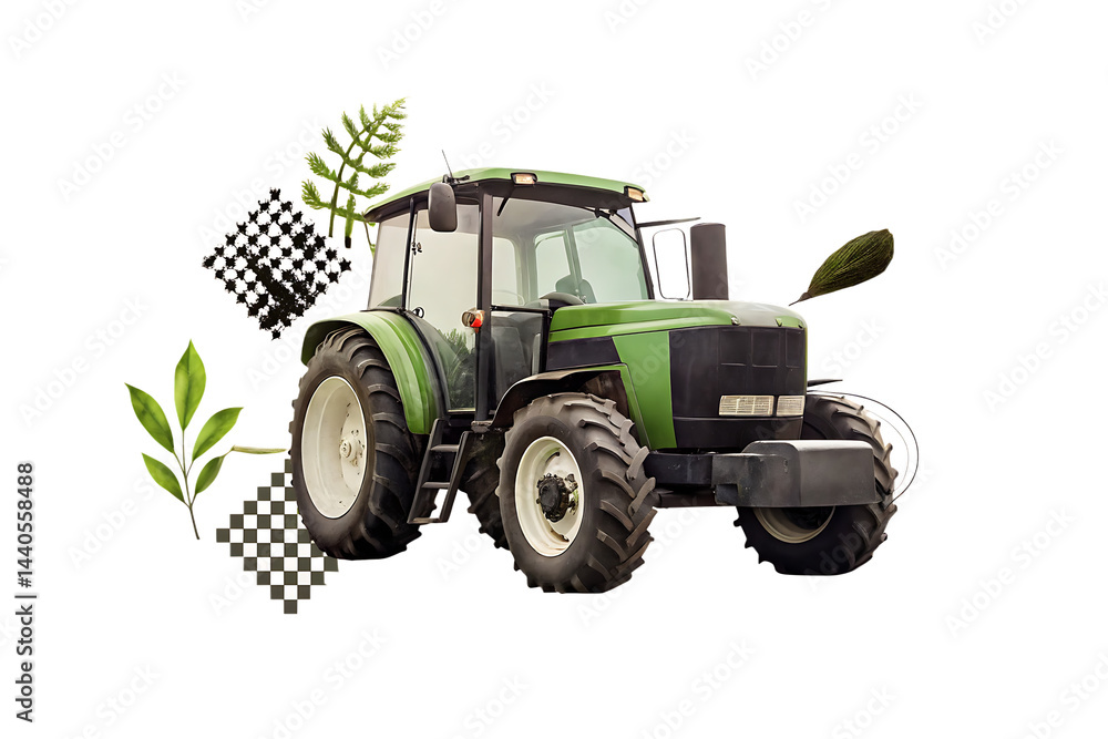 Obraz premium agricultural green tractor isolated on white background. PNG