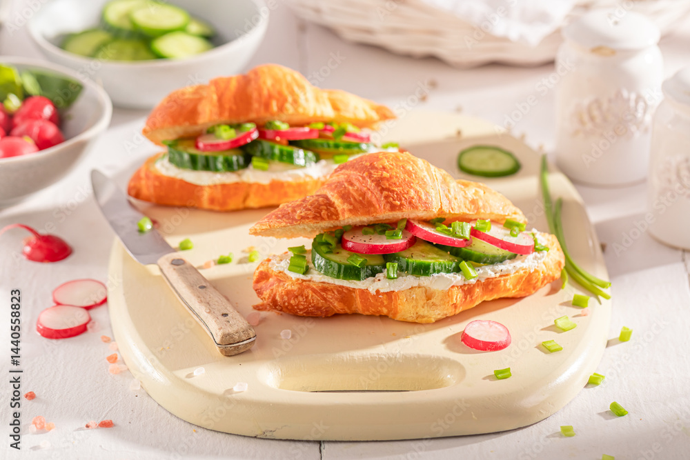 Homemade and fresh french croissant made of puff pastry.