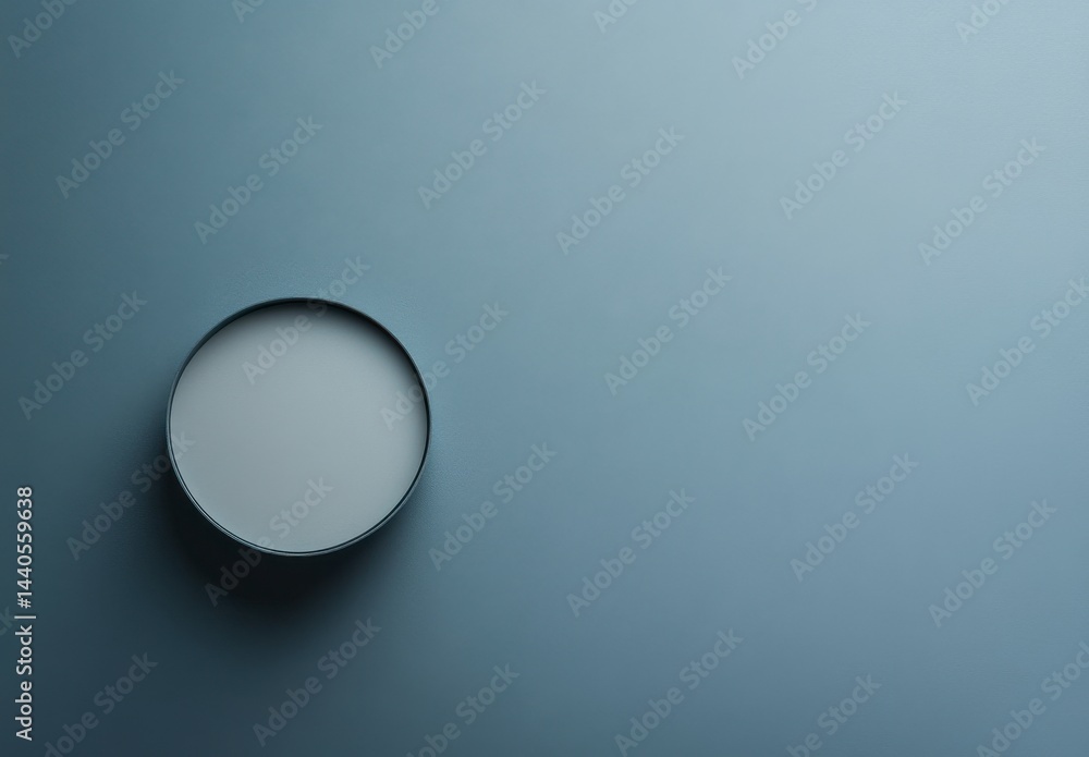 Minimalist Circular Design Off White Circle in Dark Gray Frame Against a Blue Gray Background