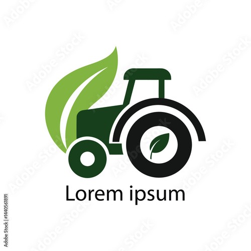 Agriculture tractor with leaf green logo icons vector illustration