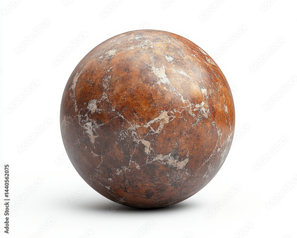 High-quality 3D Rendered Weathered Copper Sphere on White Background High-quality 3D Rendered Weathered Copper Sphere on White Background