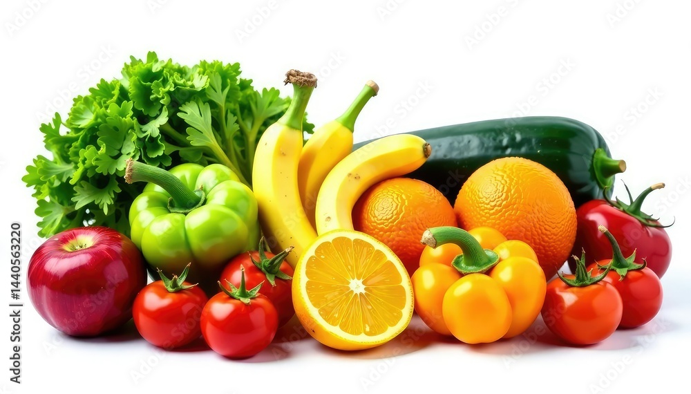Variety of organic fruits & vegetables isolated, fruits, diet, organic Variety of organic fruits & vegetables isolated, fruits, diet, organic
