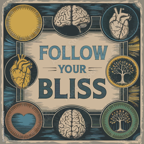Follow your bliss inspiration art print canvas poster wall decor gift home decor artwork motivational quote 100 ,illustration design for t-shirt