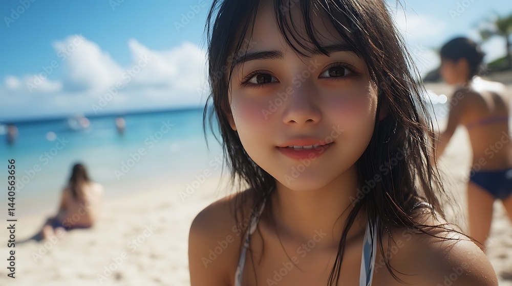海辺で過ごす女性の夏のひととき 海辺で過ごす女性の夏のひととき