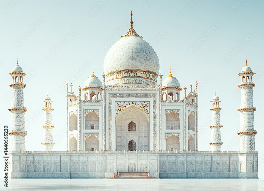 Obraz premium image of the iconic Taj Mahal isolated on a pure white background showcasing architectural beauty, symmetry, and intricate marble details