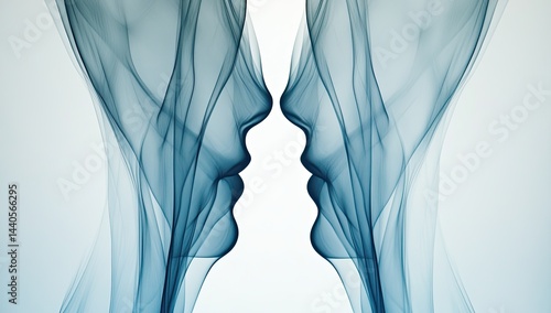 Abstract ethereal faces in profile, mirroring each other