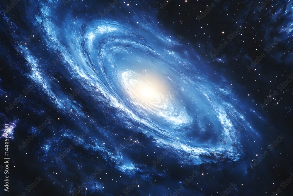 Obraz premium Bright spiral galaxy in deep space with glowing center