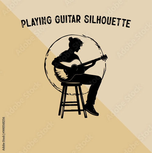 Silhouette of Person Playing Guitar. Musician Playing Guitar Silhouette.