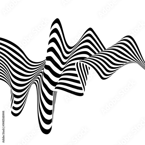 Black on white abstract perspective lines of wavy lines with dimensional effect isolated on white. Eps 15