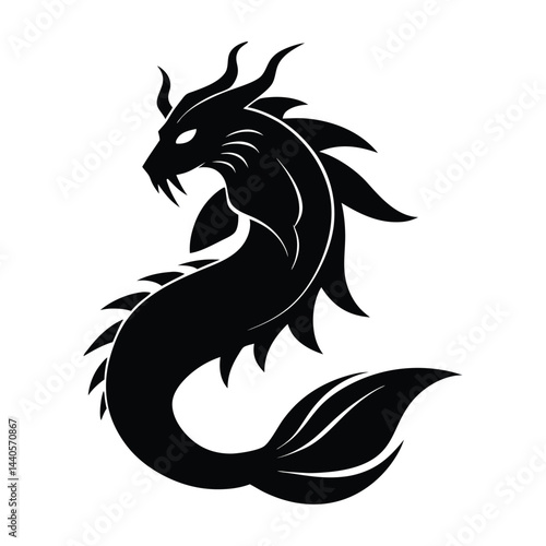 Makara mythical sea creature silhouette vector style on white background 