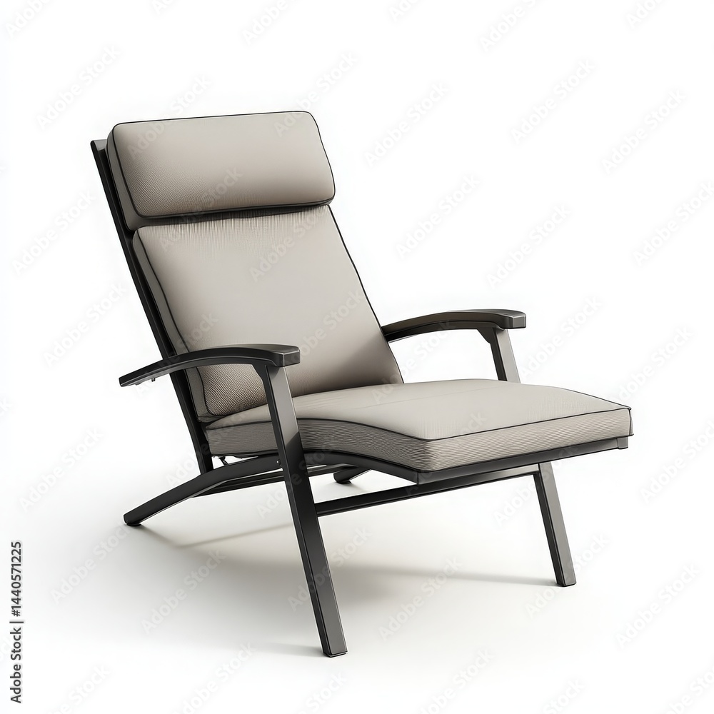 Modern ergonomic lounge chair with a sleek design, featuring a soft cushion and adjustable headrest, set against a minimalistic white background, ideal for contemporary interiors Modern ergonomic lounge chair with a sleek design, featuring a soft cushion and adjustable headrest, set against a minimalistic white background, ideal for contemporary interiors
