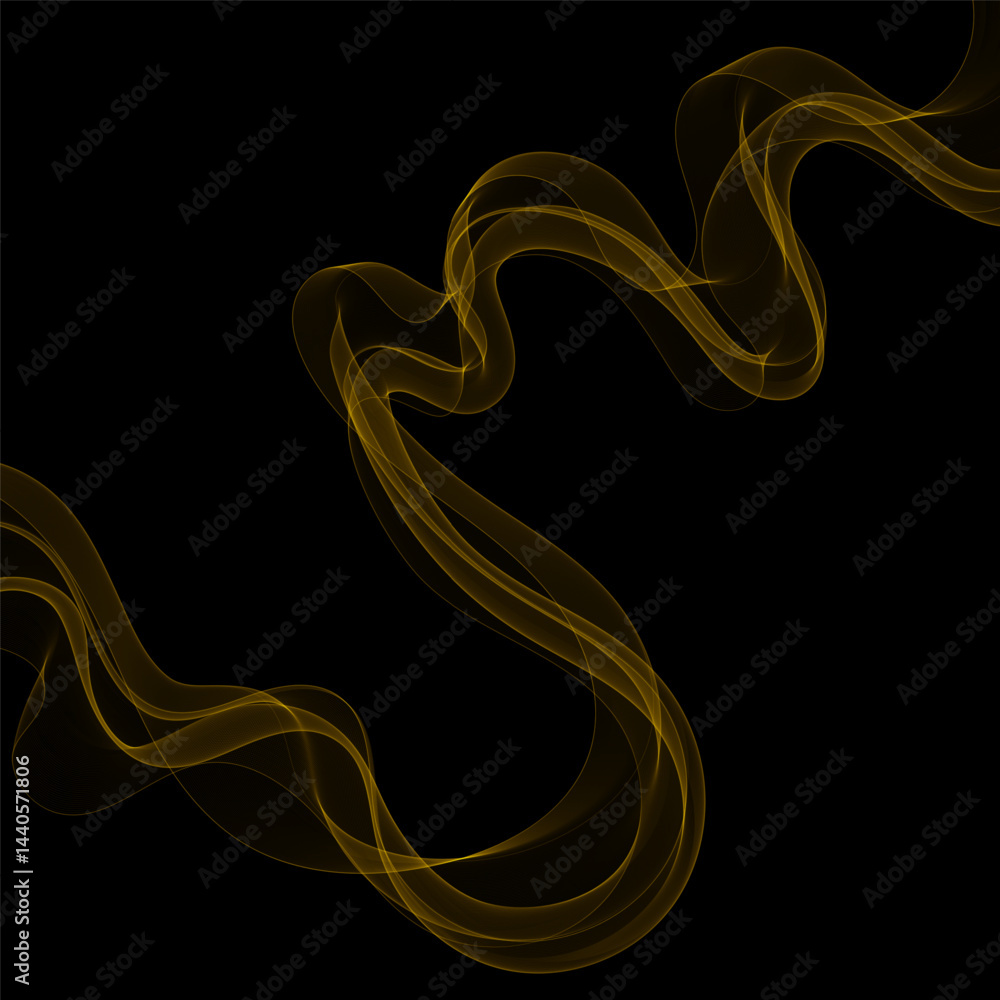 Fototapeta premium Gold Smoky abstract wave on a black background. Vector design element. If Template for advertisement, banner, brochure, screen saver. Eps 10