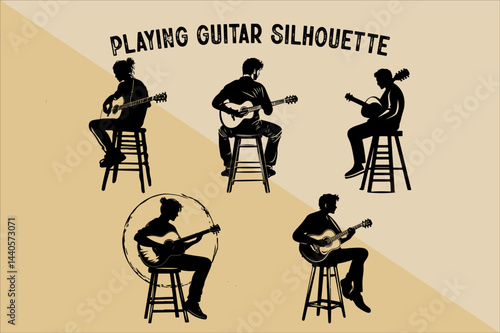 Silhouette of Person Playing Guitar. Musician Playing Guitar Silhouette.