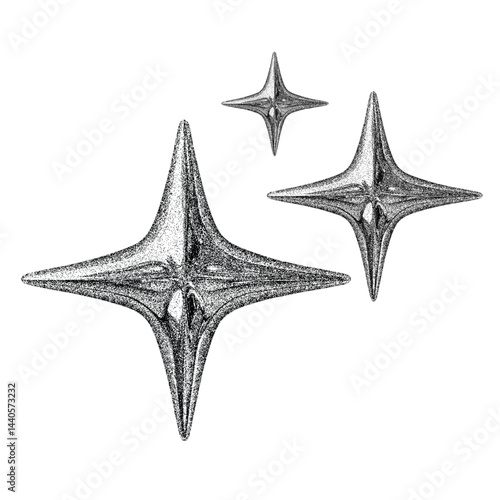 3d star shape with stipple dots photocopy effect. Abstract retro y2k geometric futuristic icons in gritty gradient texture.	
