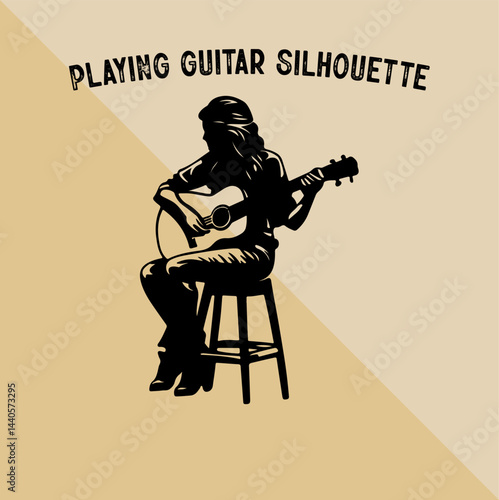 Silhouette of Person Playing Guitar. Musician Playing Guitar Silhouette.