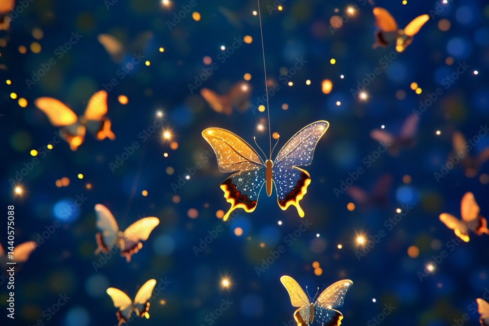 Butterflies illuminate a starry night sky in a mesmerizing display of nature's beauty and magic Butterflies illuminate a starry night sky in a mesmerizing display of nature's beauty and magic