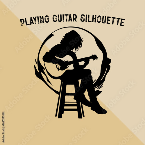 Silhouette of Person Playing Guitar. Musician Playing Guitar Silhouette.