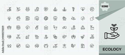 Ecology related icon set. Vector icons collection. Contain linear sign renewable, recycle, recycling, environment, nature, planet, earth. Editable vector. Pixel perfect. Environmental icon set.