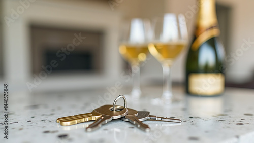 Wallpaper Mural Keys with Wine Glasses and Champagne Bottle on Counter Torontodigital.ca
