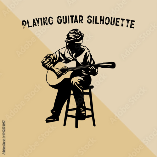 Silhouette of Person Playing Guitar. Musician Playing Guitar Silhouette.