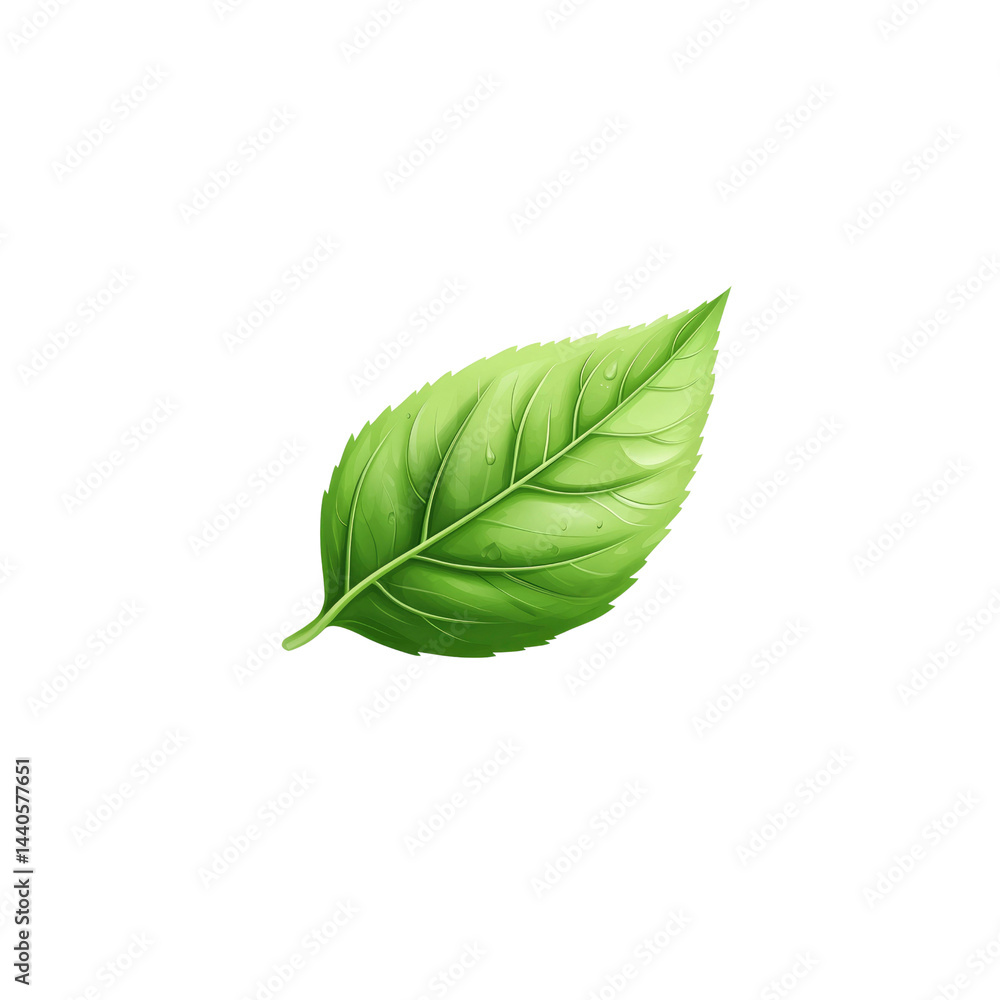 Obraz premium Single Dew-Covered Green Leaf, Isolated On Transparent Background