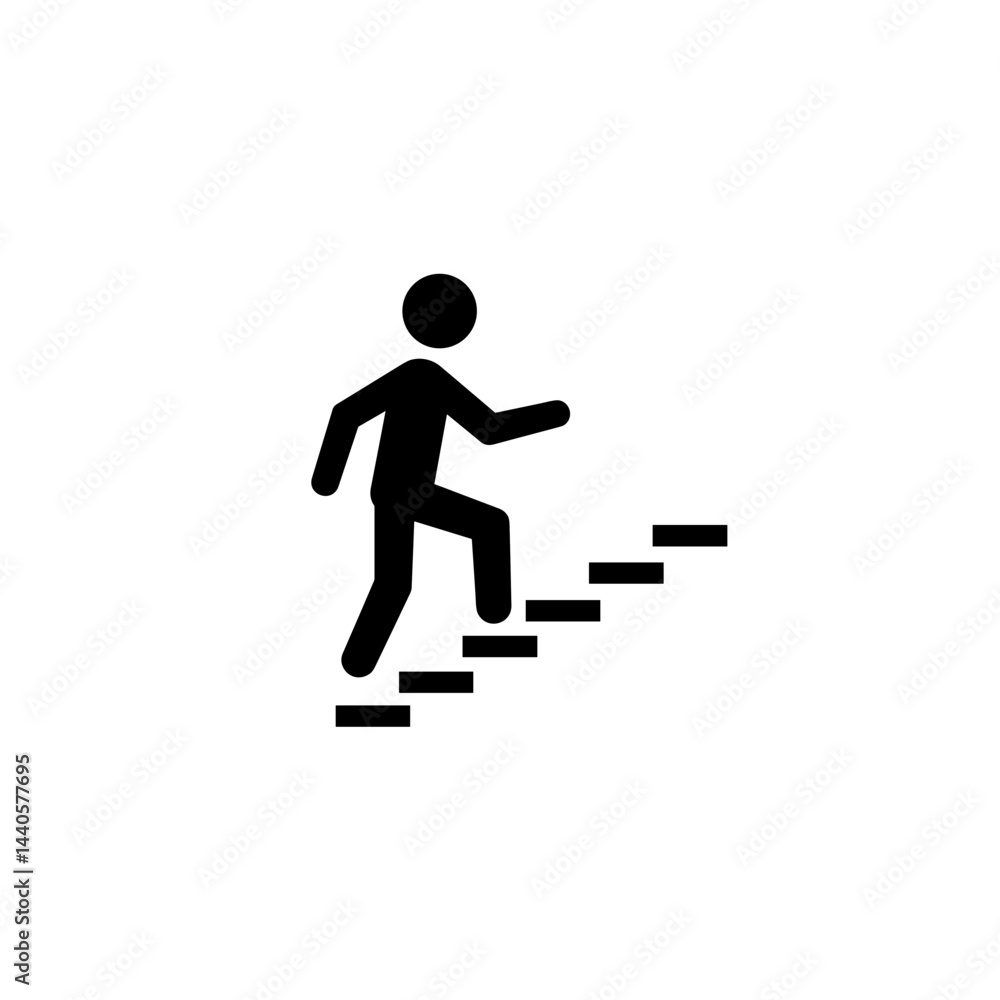 Stick figure climbing stairs in a minimalist design Stick figure climbing stairs in a minimalist design