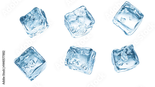 Ice Cubes Collection Top View on White Background