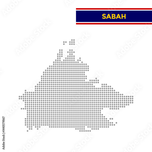 Dotted map of Sabah State in Malaysia