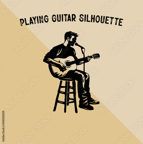 Silhouette of Person Playing Guitar. Musician Playing Guitar Silhouette.