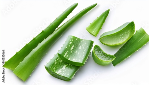 aloe vera isolated on white background medicinal plant used to treat and to make a cream flat lay top view