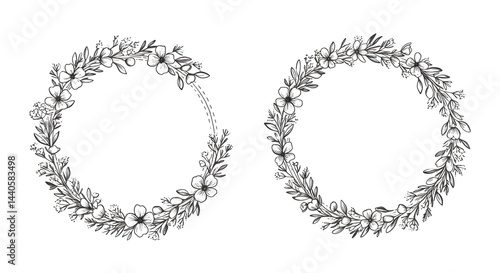 Elegant grayscale floral wreaths, perfect for adding a touch of nature to your designs. Ideal for invitations, cards, or any project needing a delicate frame.