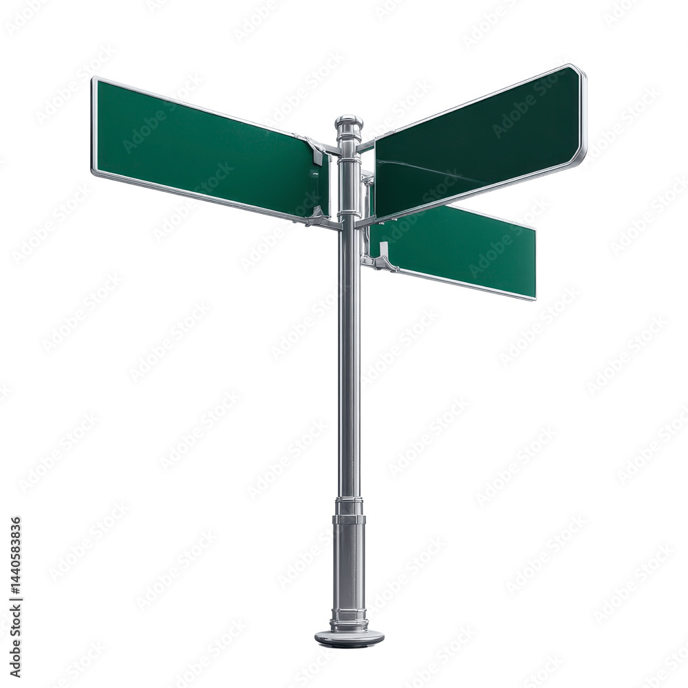 Three-Way Blank Street Signpost Direction and Guidance Concept Three-Way Blank Street Signpost Direction and Guidance Concept