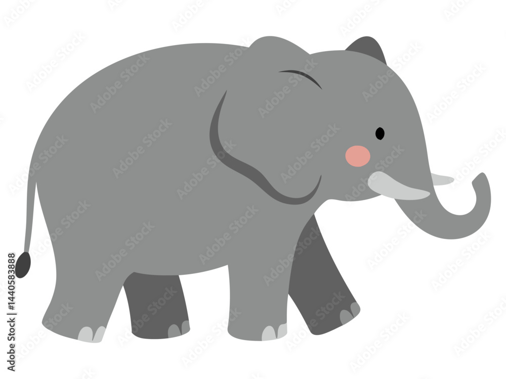 Cartoon Elephant Walking with a Cheerful Expression and Simple Color Palette for Illustrations Cartoon Elephant Walking with a Cheerful Expression and Simple Color Palette for Illustrations