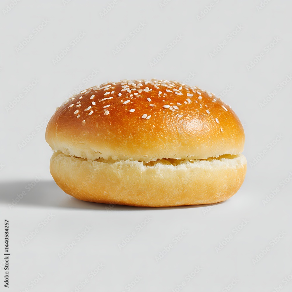 A single, plain burger bun isolated on a clean white background A single, plain burger bun isolated on a clean white background