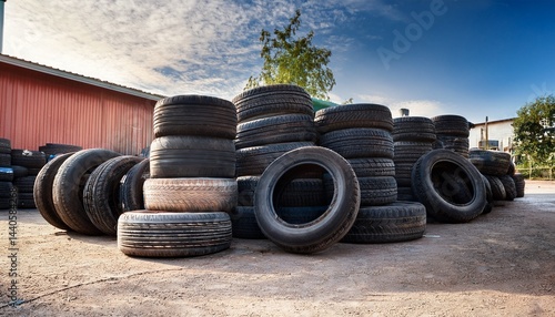 used car tires pile in the tire repair shop yard